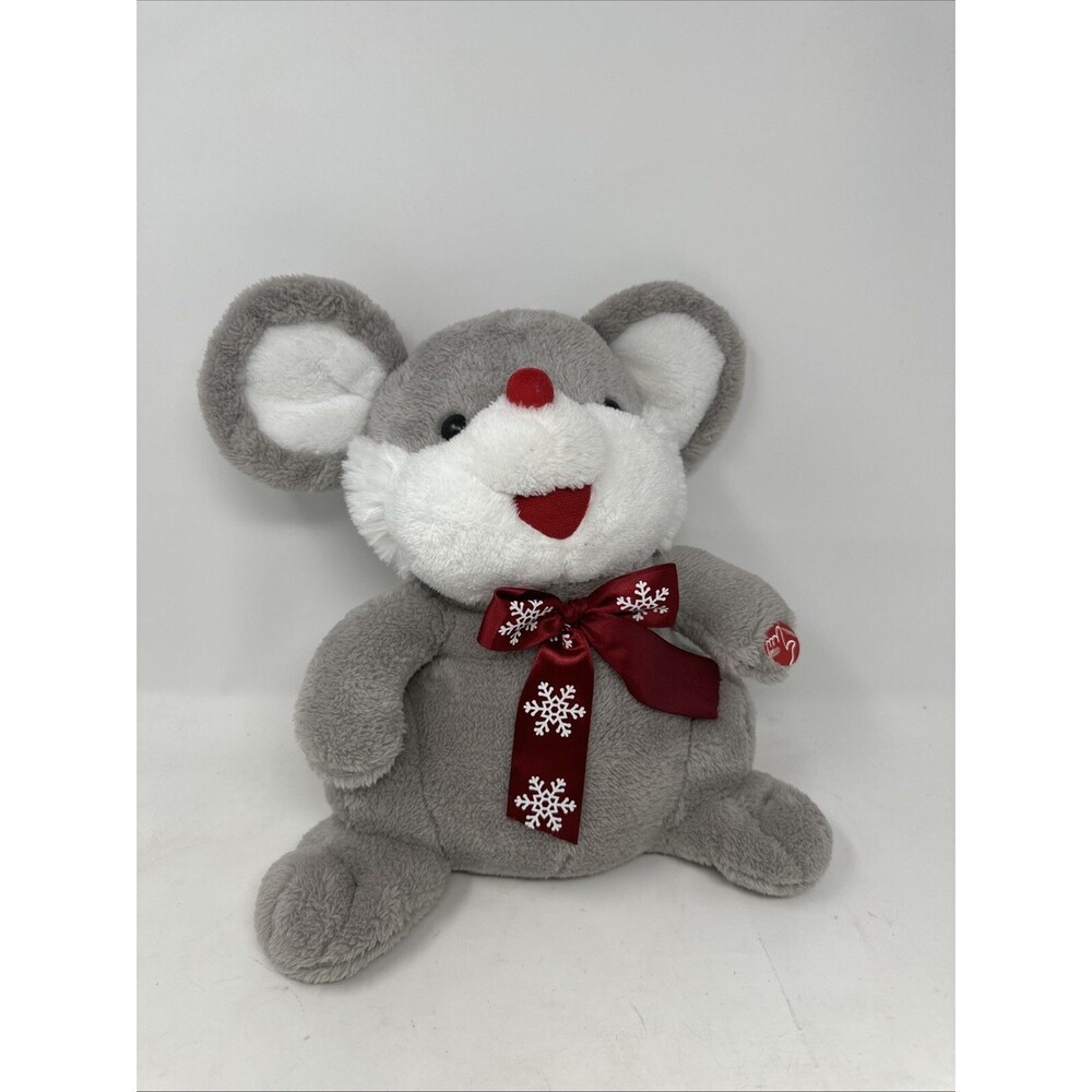 Dan Dee Plush 14” Gray Mouse Christmas w/ Red Nose Snowflake Scarf